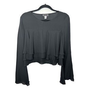 Another Story Blouse Womens Size Large Black Layered Ruffle Cropped Dress Top